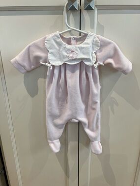 Jacadi newborn Pink Baby One-Piece with White Peter Pan Collar